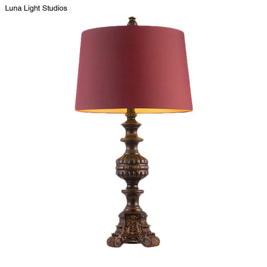 Rose Red Traditional Drum Table Lamp Single-Bulb Nightstand Light For Living Room (12/15 Wide)