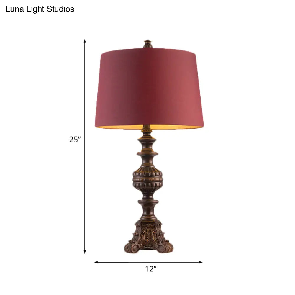 Rose Red Traditional Drum Table Lamp Single-Bulb Nightstand Light For Living Room (12/15 Wide)