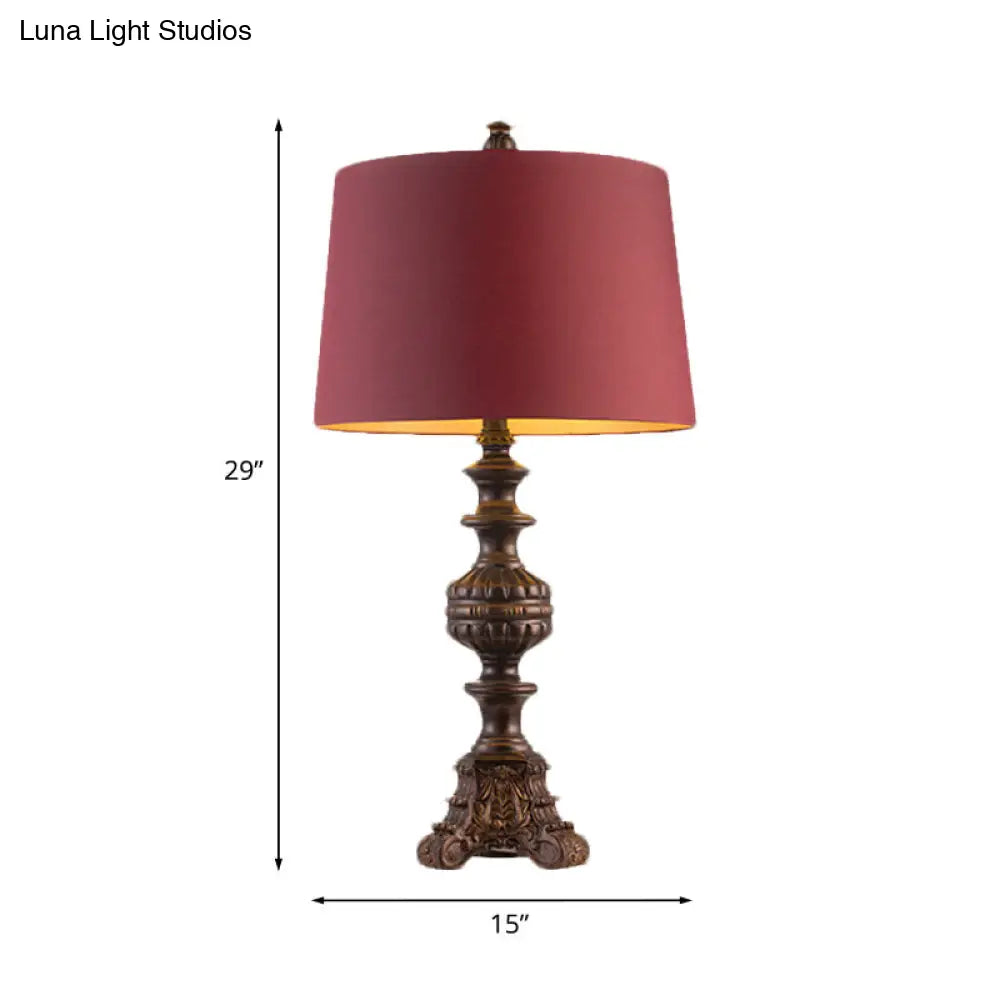 Rose Red Traditional Drum Table Lamp Single-Bulb Nightstand Light For Living Room (12/15 Wide)