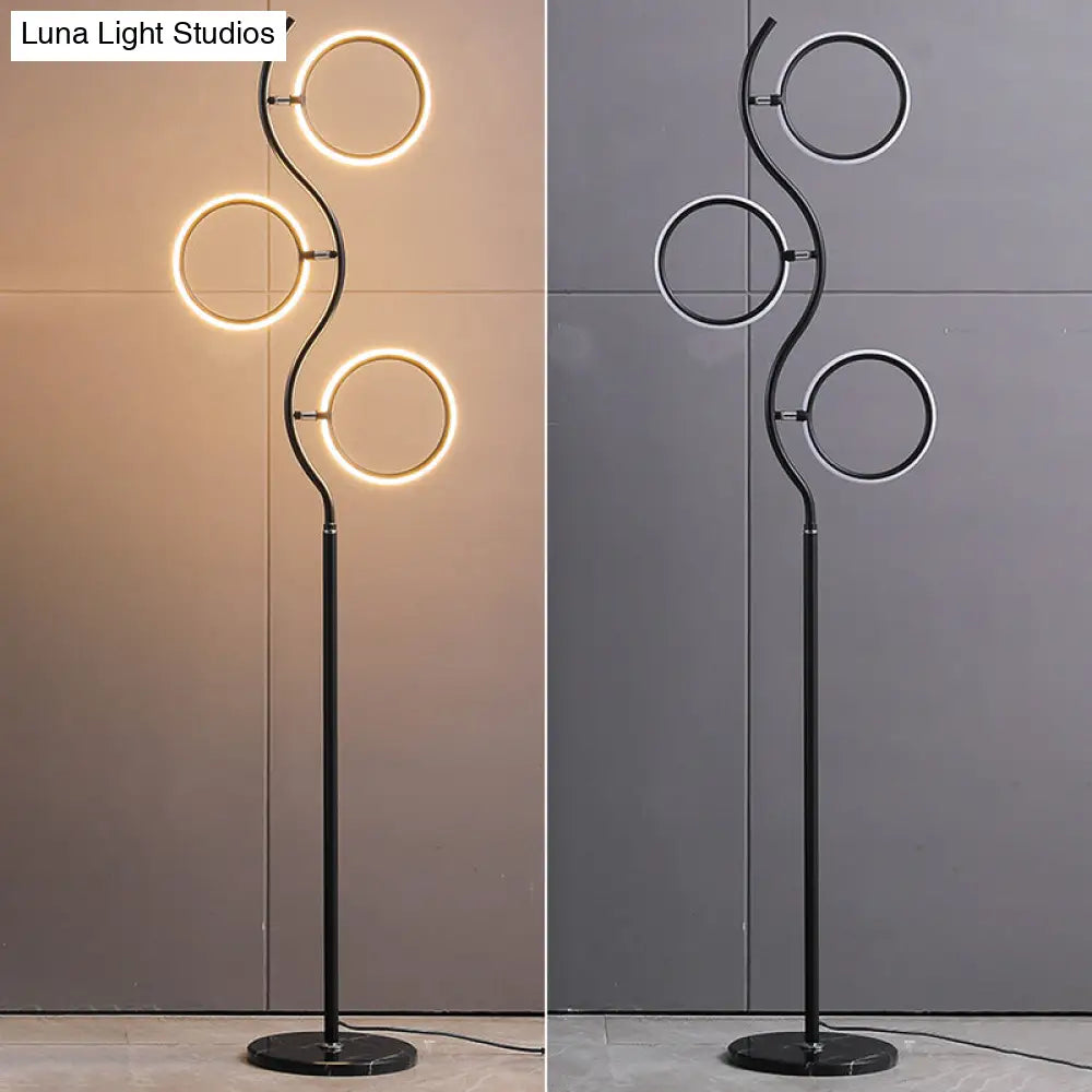 Rotatable 3-Head Led Floor Lamp - Artistic Metal Ring Shape For Bedroom