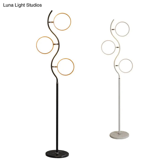 Rotatable 3-Head Led Floor Lamp - Artistic Metal Ring Shape For Bedroom