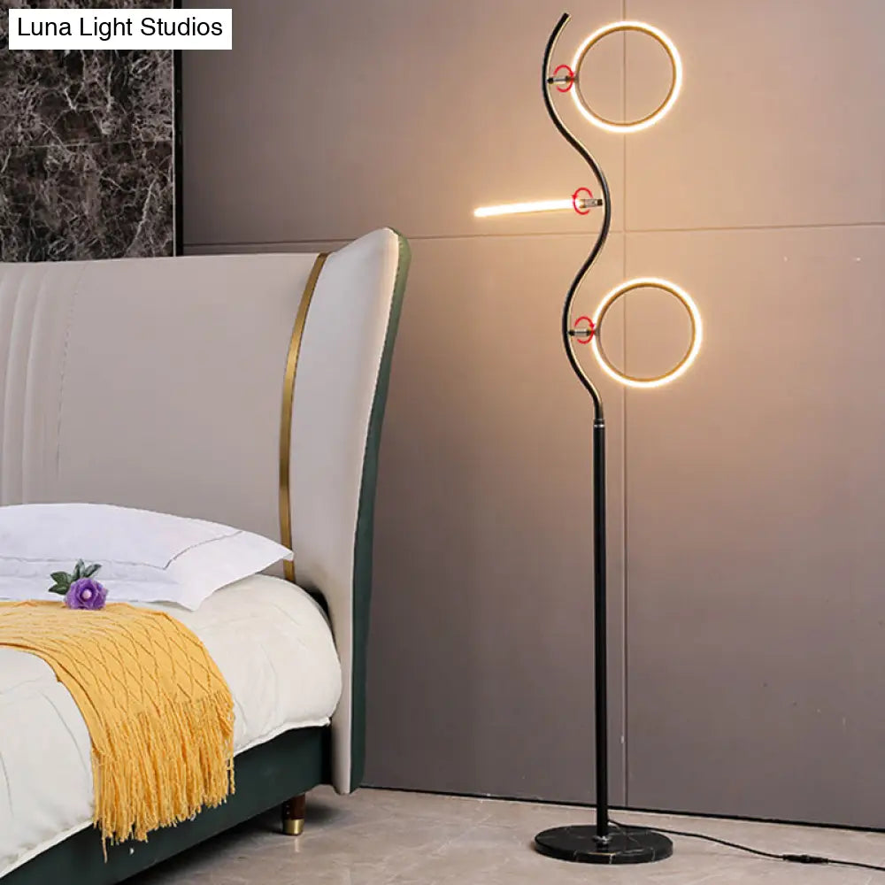 Rotatable 3-Head Led Floor Lamp - Artistic Metal Ring Shape For Bedroom