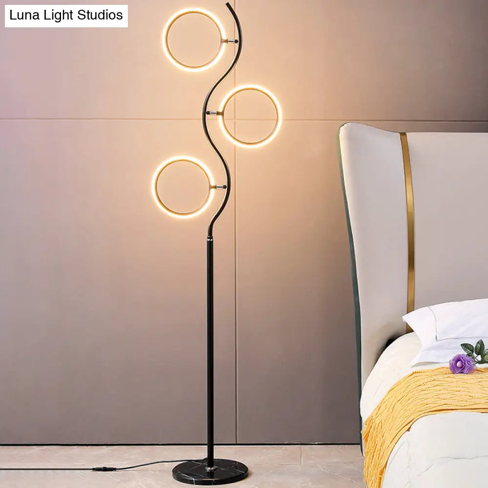 Rotatable 3-Head Led Floor Lamp - Artistic Metal Ring Shape For Bedroom