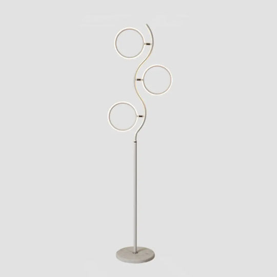 Rotatable 3-Head Led Floor Lamp - Artistic Metal Ring Shape For Bedroom White