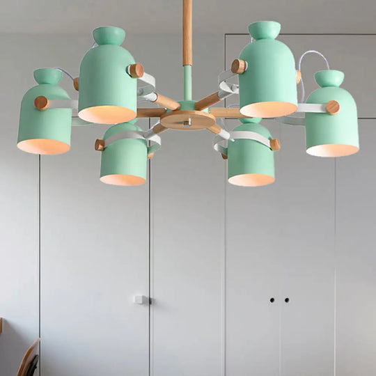 Rotatable 6-Light Macaron Style Pendant Light For Kindergarten Classrooms Green