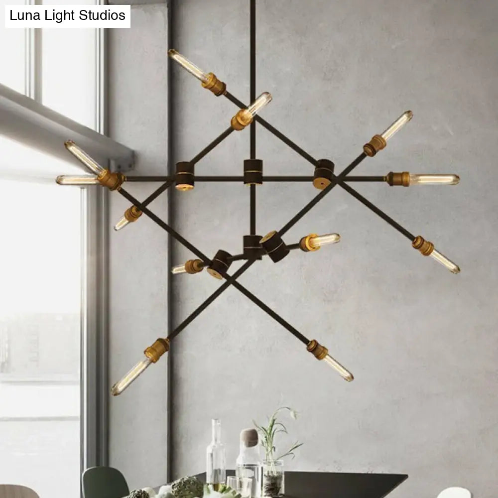 Rotatable Arm Black Iron Chandelier: Modern Industrial Hanging Light For Dining Room