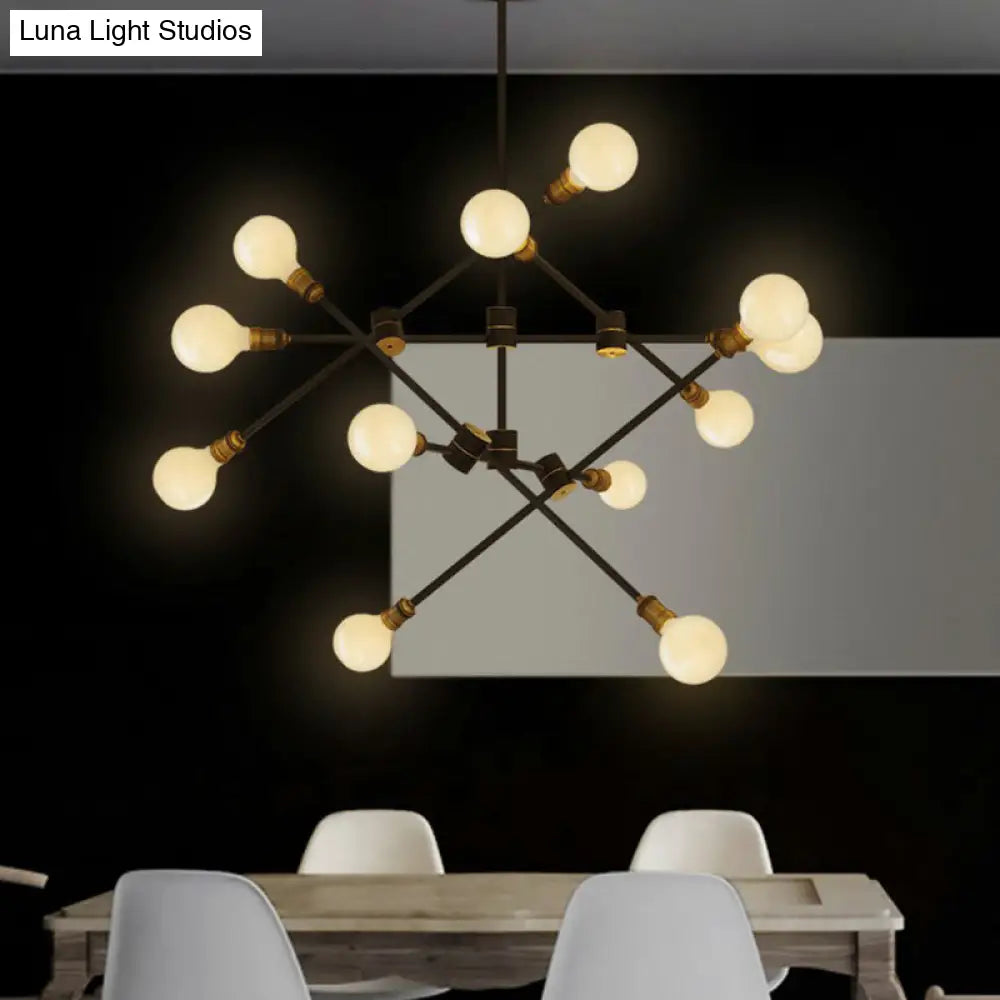 Rotatable Arm Black Iron Chandelier: Modern Industrial Hanging Light For Dining Room