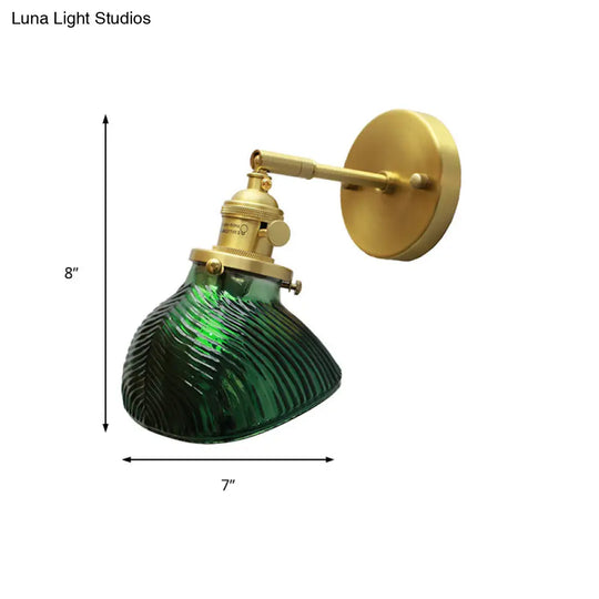 Rotatable Bedroom Sconce Lamp - Metal Single Light Green And Brass Wall Fixture For Adults