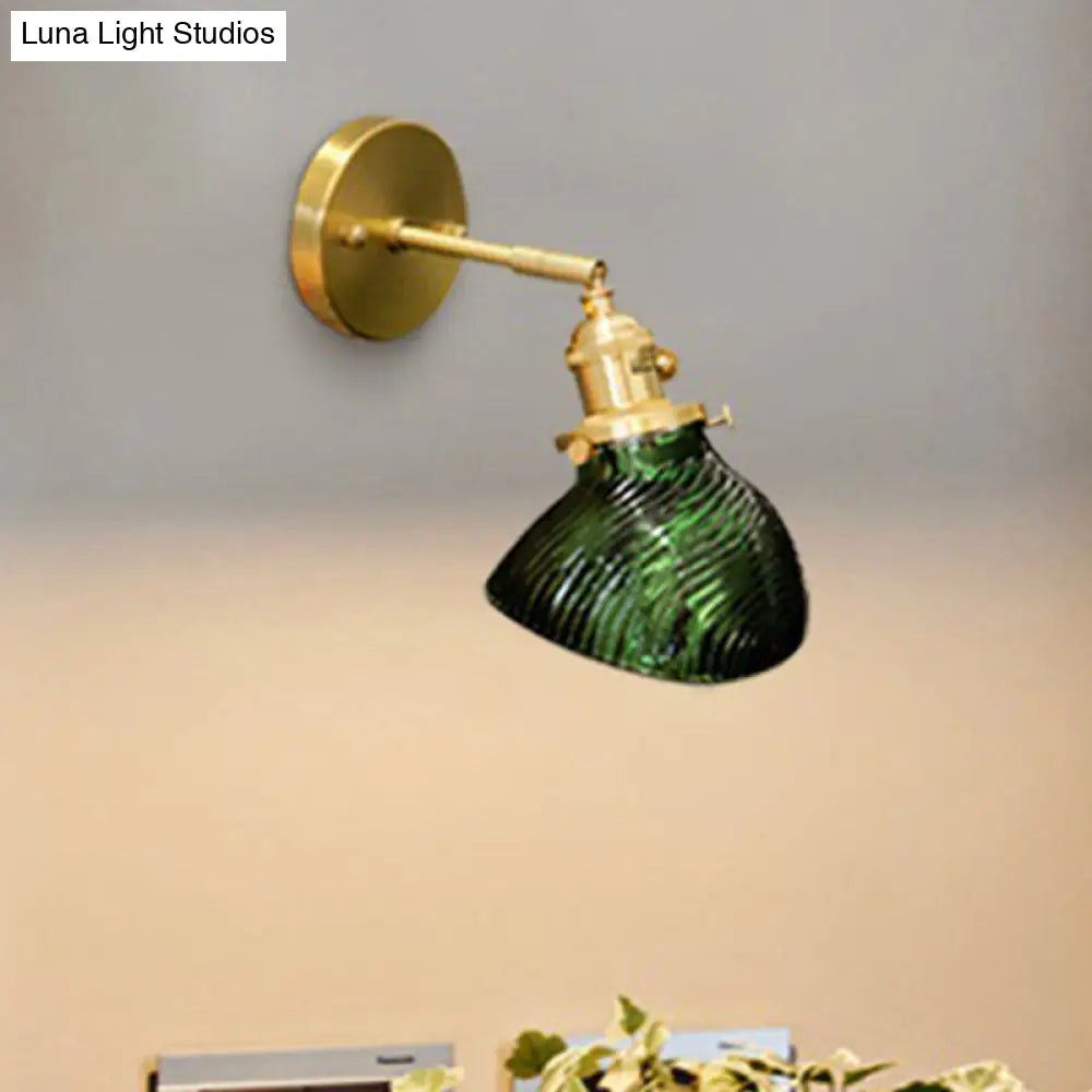 Rotatable Bedroom Sconce Lamp - Metal Single Light Green And Brass Wall Fixture For Adults