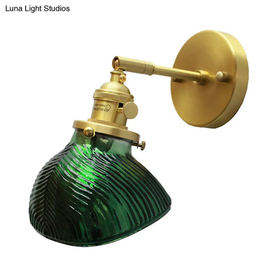 Rotatable Bedroom Sconce Lamp - Metal Single Light Green And Brass Wall Fixture For Adults