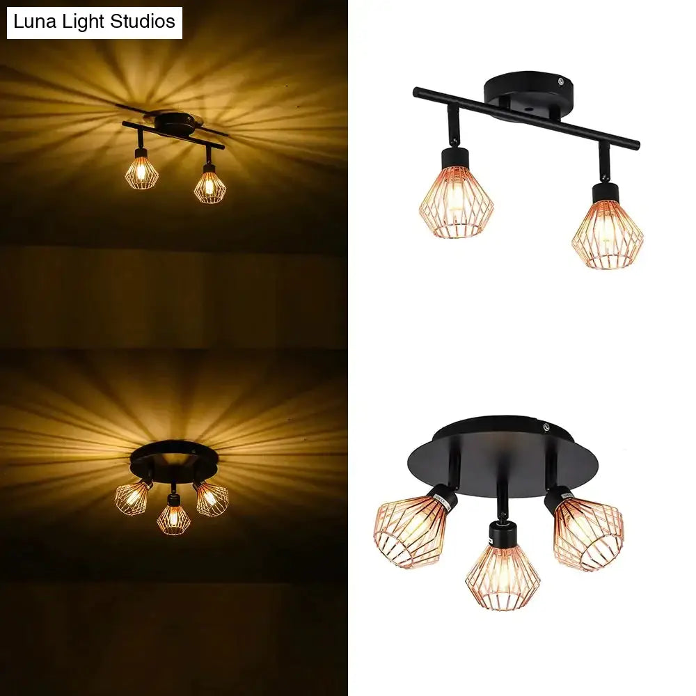 Rotatable Black Ceiling Lamp Lighting With Creative Cage Angle Adjustable G9 Lights Bulb For Store