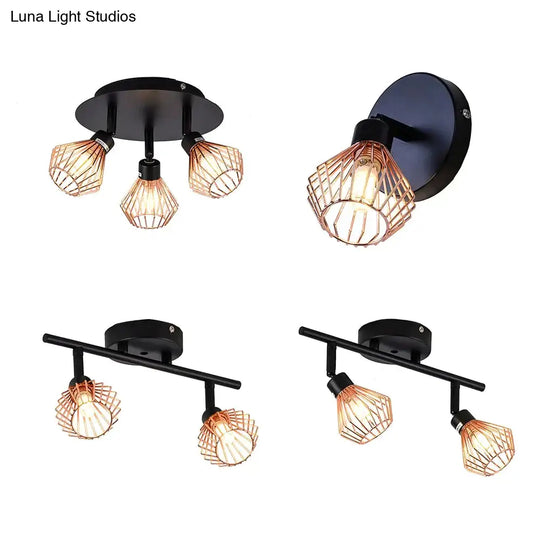 Rotatable Black Ceiling Lamp Lighting With Creative Cage Angle Adjustable G9 Lights Bulb For Store