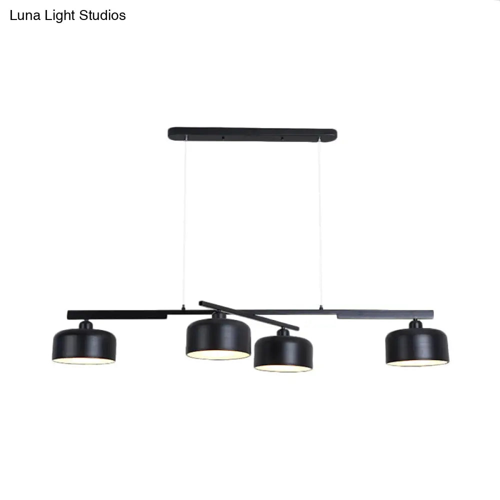 Rotatable Chandelier With Modern Drum Shade - 4 Lights Metallic Hanging Light In Black