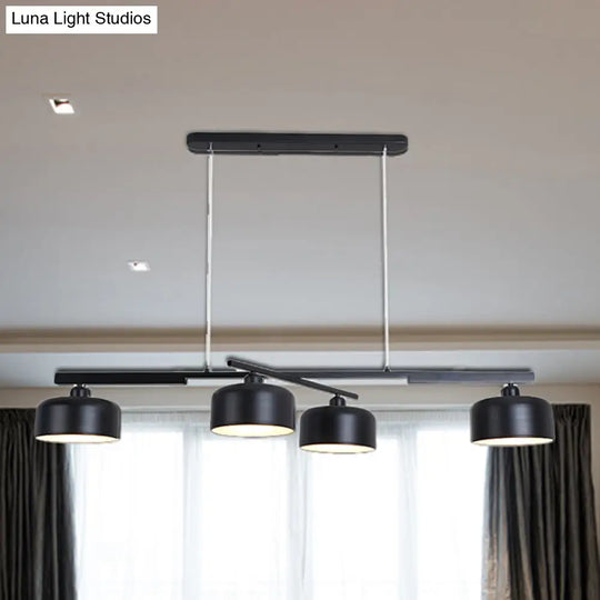 Rotatable Chandelier With Modern Drum Shade - 4 Lights Metallic Hanging Light In Black