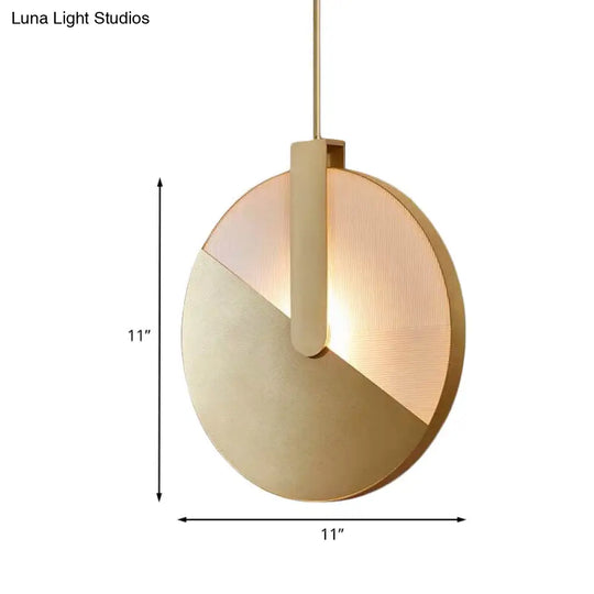 Rotatable Circle Panel Hanging Light - Post-Modern Led Brass Ceiling Lamp In White/Warm