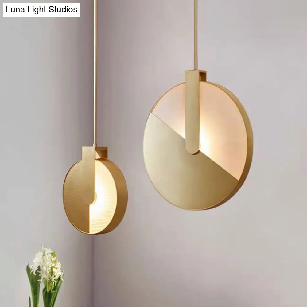 Rotatable Circle Panel Hanging Light - Post-Modern Led Brass Ceiling Lamp In White/Warm