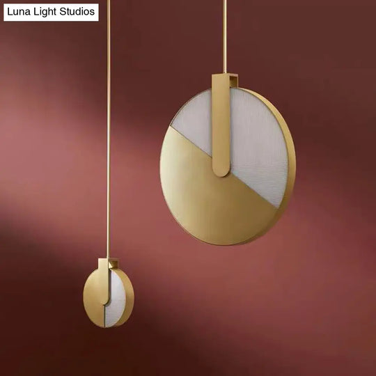 Rotatable Circle Panel Hanging Light - Post-Modern Led Brass Ceiling Lamp In White/Warm