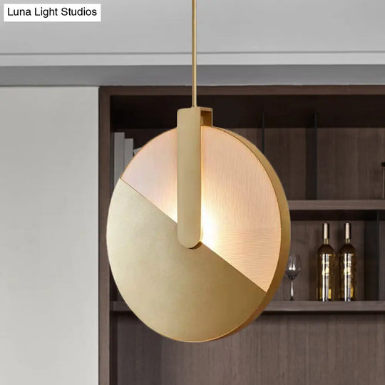 Rotatable Circle Panel Hanging Light - Post-Modern Led Brass Ceiling Lamp In White/Warm / White