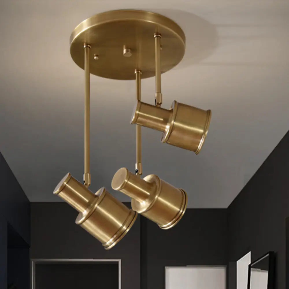 Rotatable Colonial Pendant Light Fixture - Gold Cylindrical Shape 3 Suspended Lights Hallway Cluster