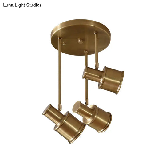 Rotatable Colonial Pendant Light Fixture - Gold Cylindrical Shape 3 Suspended Lights Hallway Cluster