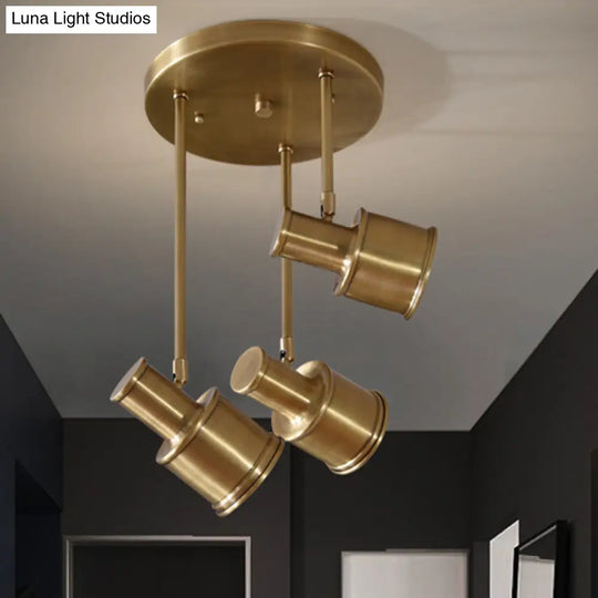 Rotatable Colonial Pendant Light Fixture - Gold Cylindrical Shape 3 Suspended Lights Hallway Cluster