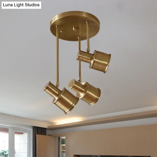 Rotatable Colonial Pendant Light Fixture - Gold Cylindrical Shape 3 Suspended Lights Hallway Cluster