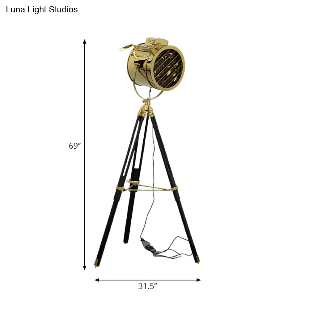 Rotatable Cylinder Metal Shade Floor Light - Tripod Design Industrial Style 1-Light Indoor Standing