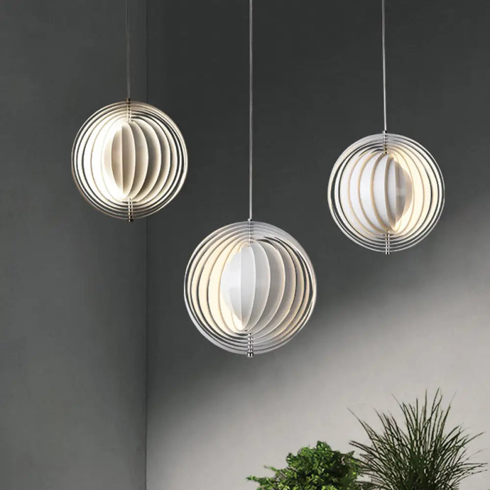 Rotatable Eclipse Ball Pendant Light In Nordic Style - White Aluminum For Single Lounge