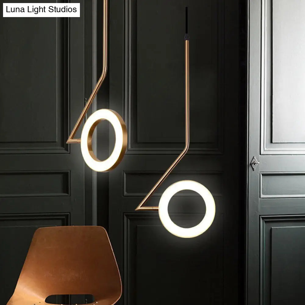 Gold Loop Pendant Light Kit: Rotatable Stylish Led Hanging Fixture With Zigzag Shaped Arm