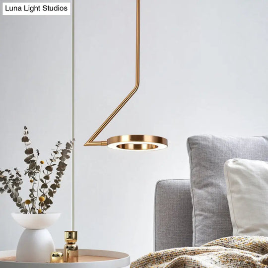 Gold Loop Pendant Light Kit: Rotatable Stylish Led Hanging Fixture With Zigzag Shaped Arm