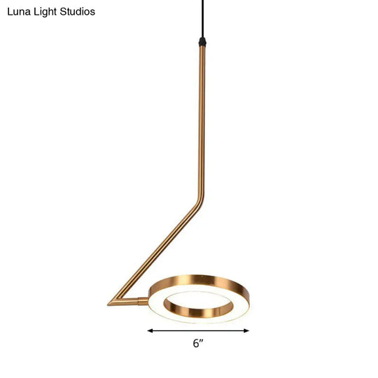 Gold Loop Pendant Light Kit: Rotatable Stylish Led Hanging Fixture With Zigzag Shaped Arm