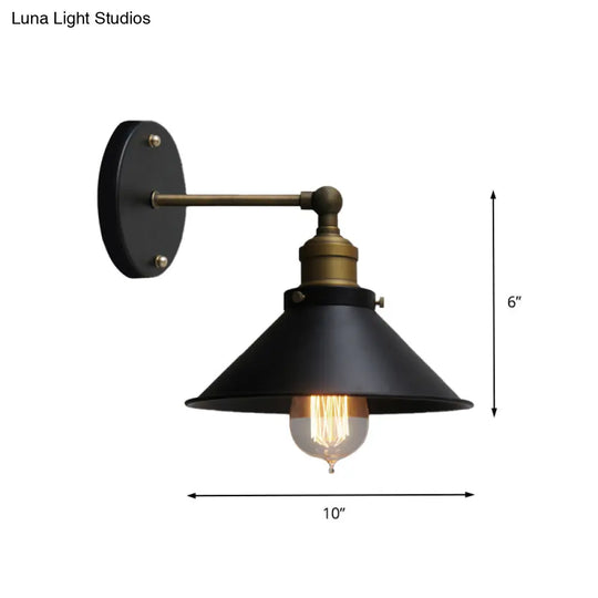 Rotatable Industrial Conical Sconce Wall Light In Antique Brass/Brass