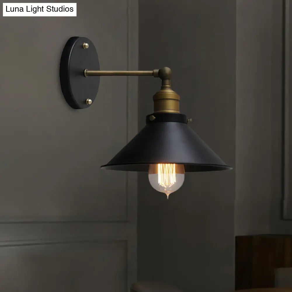 Rotatable Industrial Conical Sconce Wall Light In Antique Brass/Brass