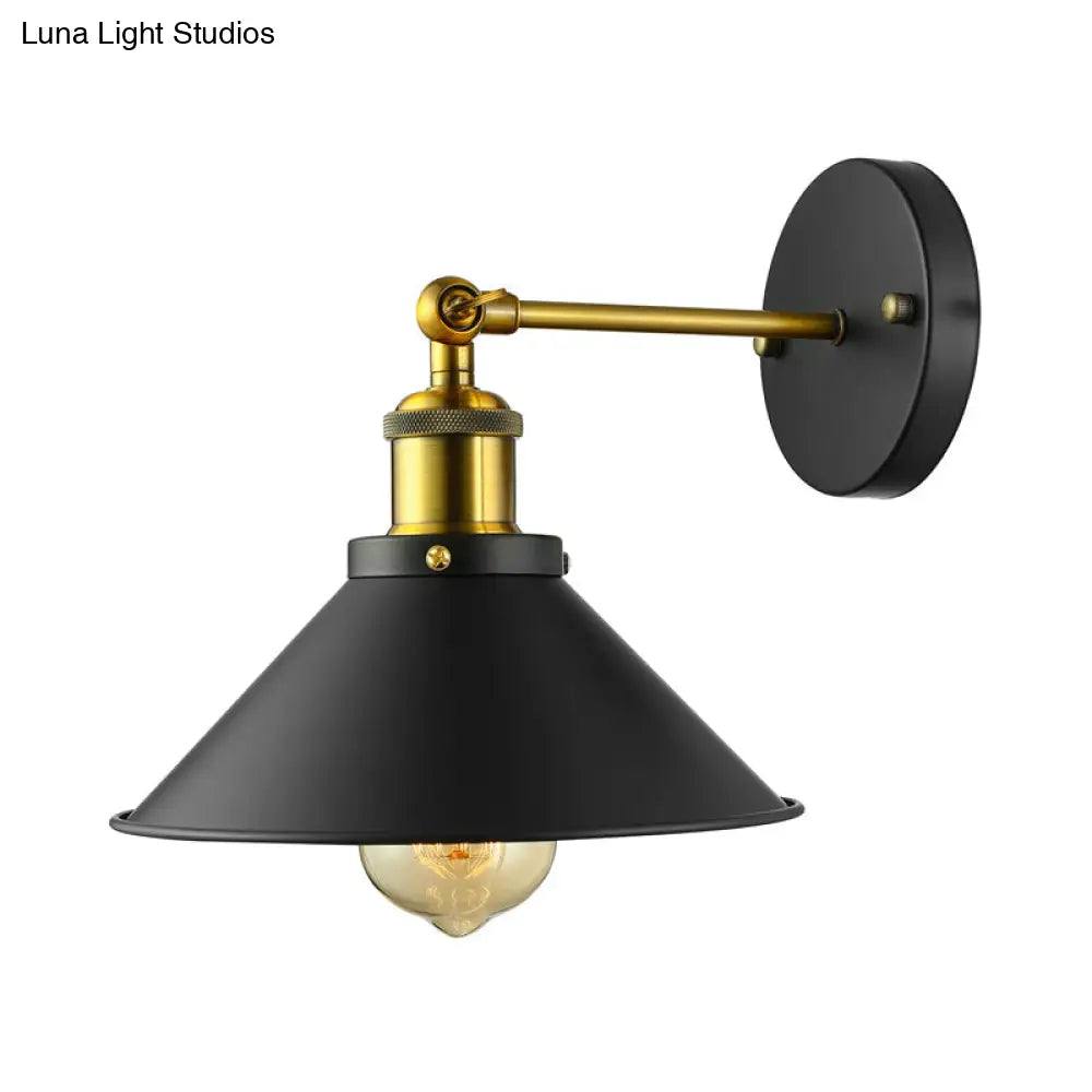 Rotatable Industrial Conical Sconce Wall Light In Antique Brass/Brass