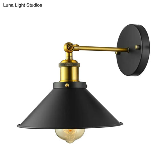 Rotatable Industrial Conical Sconce Wall Light In Antique Brass/Brass