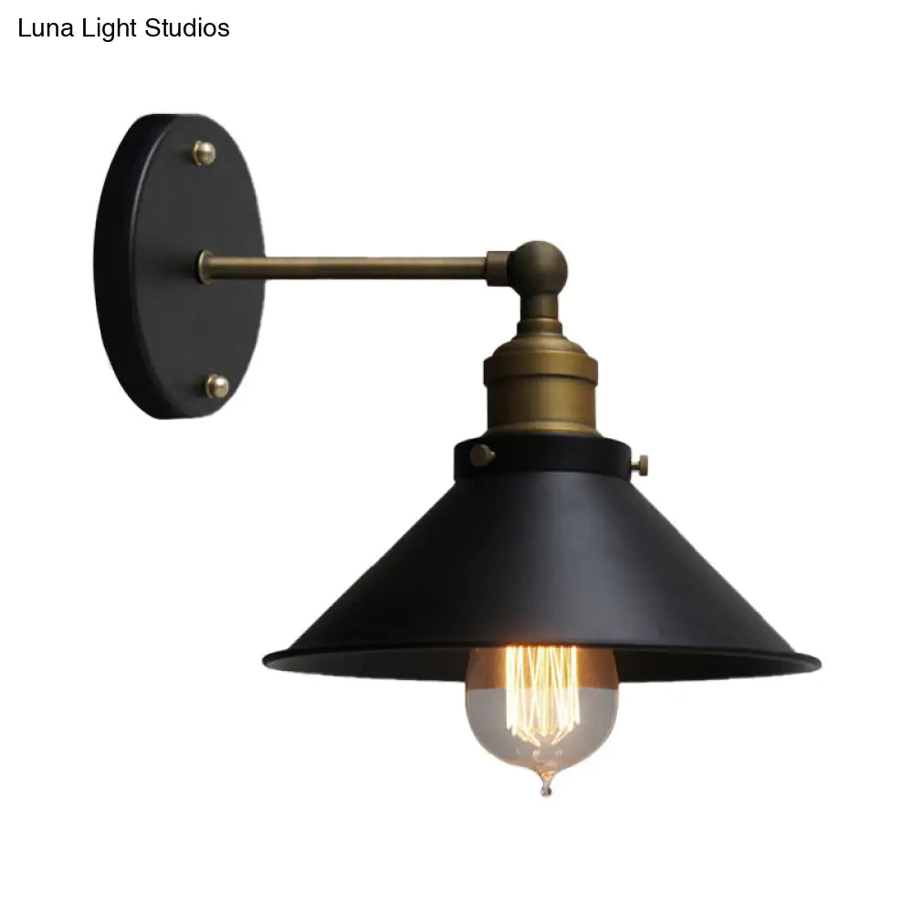 Rotatable Industrial Conical Sconce Wall Light In Antique Brass/Brass