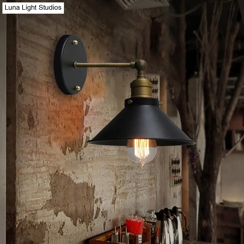 Rotatable Industrial Conical Sconce Wall Light In Antique Brass/Brass