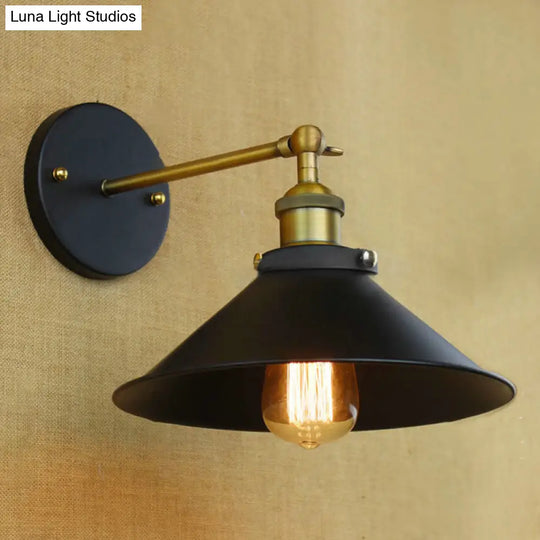 Rotatable Industrial Conical Sconce Wall Light In Antique Brass/Brass