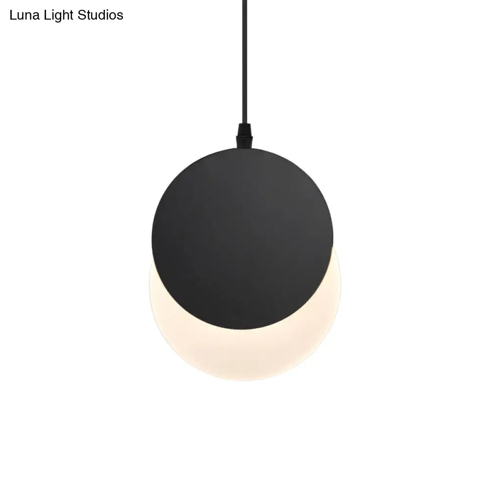 Modern Led Pendant Hanging Lamp - Rotatable Crescent Drop Light With Acrylic Shade In Black/White