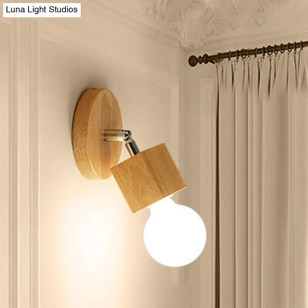 Rotatable Lodge Style Ceiling Lamp With Bare Bulb - Wood Semi Flush Light