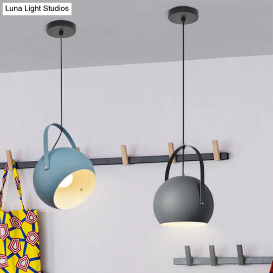 Rotatable Macaron Loft Metal Pendant Light For Living Room - 1 Head Globe Hanging Design