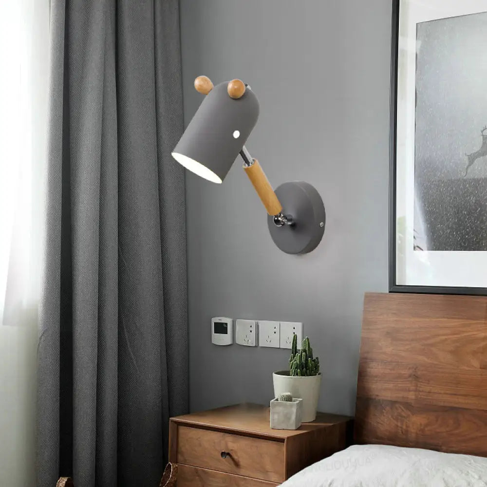 Rotatable Metal And Wood Trojan Wall Light - Nordic Style Lamp For Porch Hallway Grey