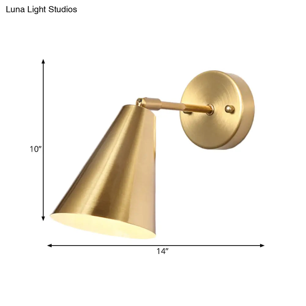 Rotatable Metal Gold Wall Sconce With 1 Bulb - Stylish Colonial Mounted Lamp For Bedroom Lighting