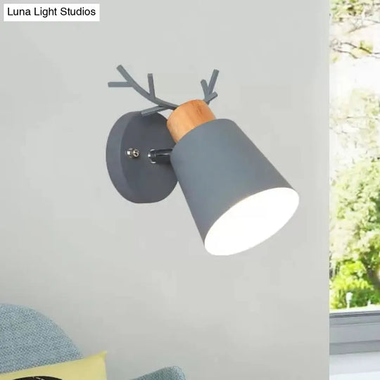 Rotatable Nordic Bucket Sconce With Antlers - Stylish Metal Wall Light For Study Room