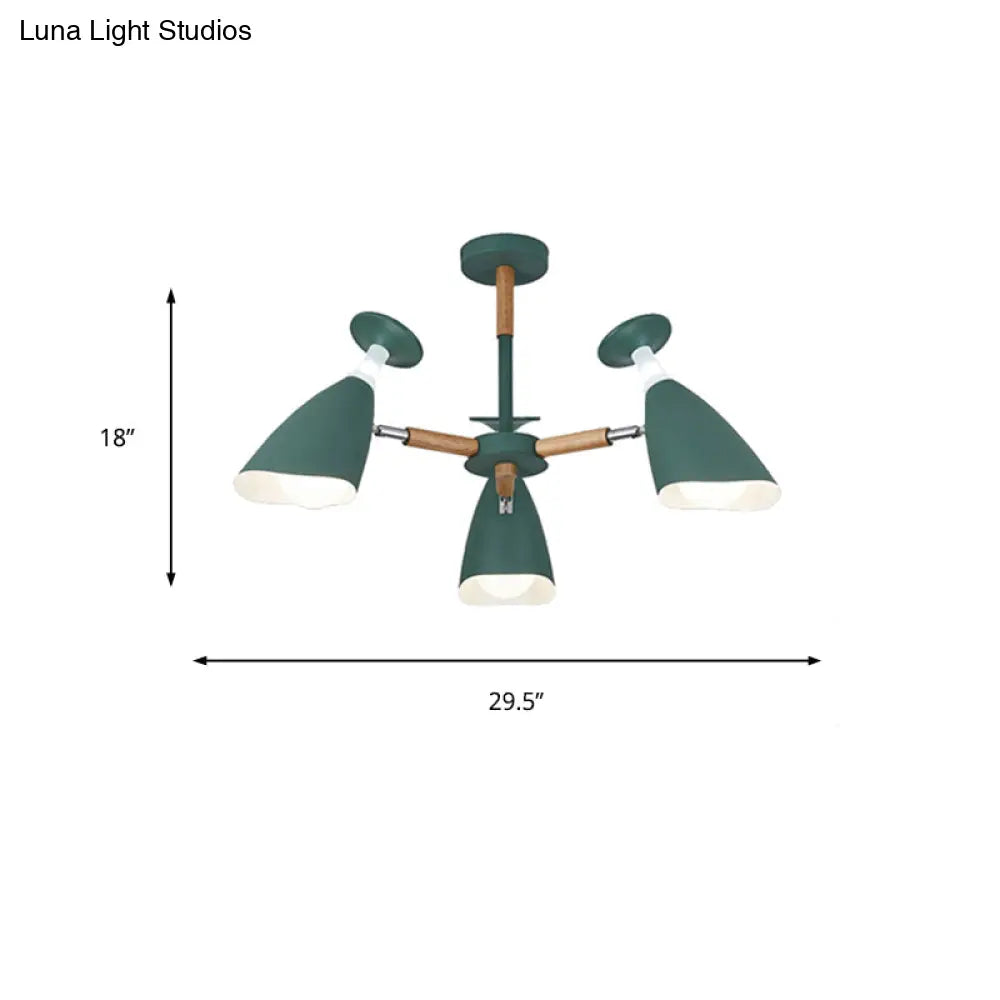 Rotatable Nordic Suspension Light With Goblet Shades - Green Grey White Metal Wood Chandelier For