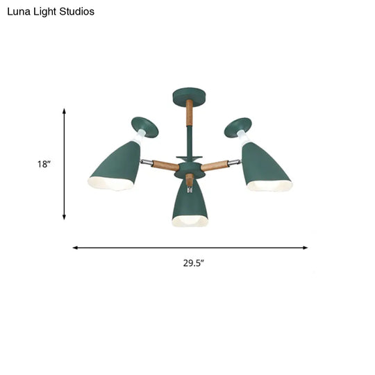 Rotatable Nordic Suspension Light With Goblet Shades - Green Grey White Metal Wood Chandelier For