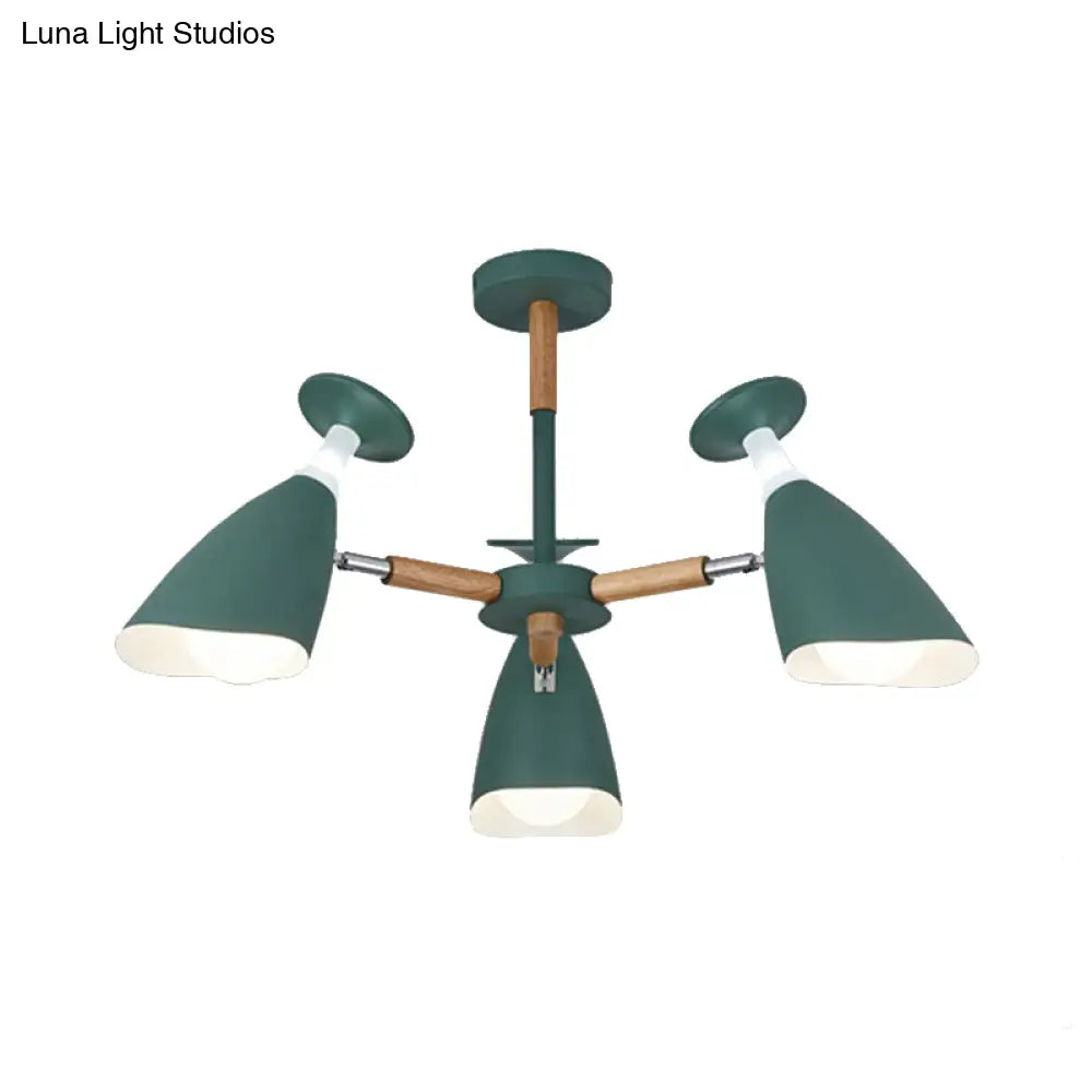 Rotatable Nordic Suspension Light With Goblet Shades - Green Grey White Metal Wood Chandelier For