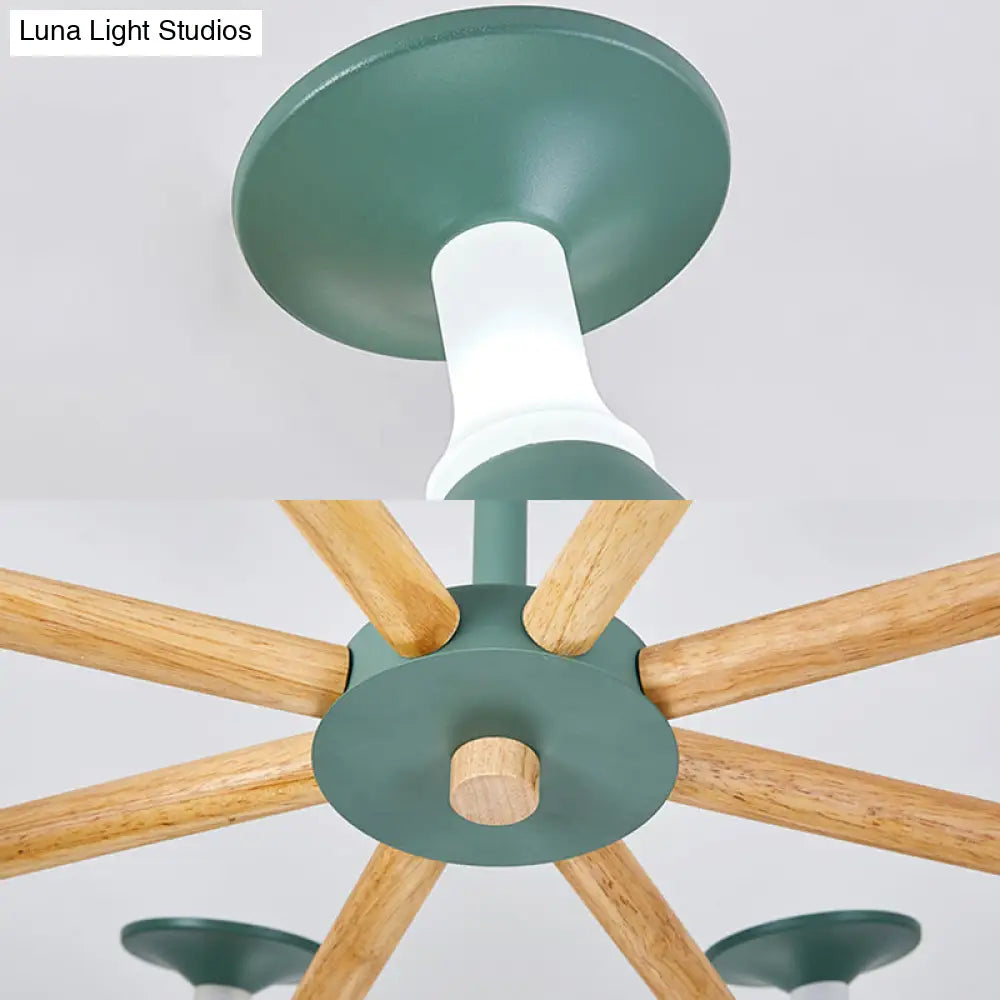 Rotatable Nordic Suspension Light With Goblet Shades - Green Grey White Metal Wood Chandelier For