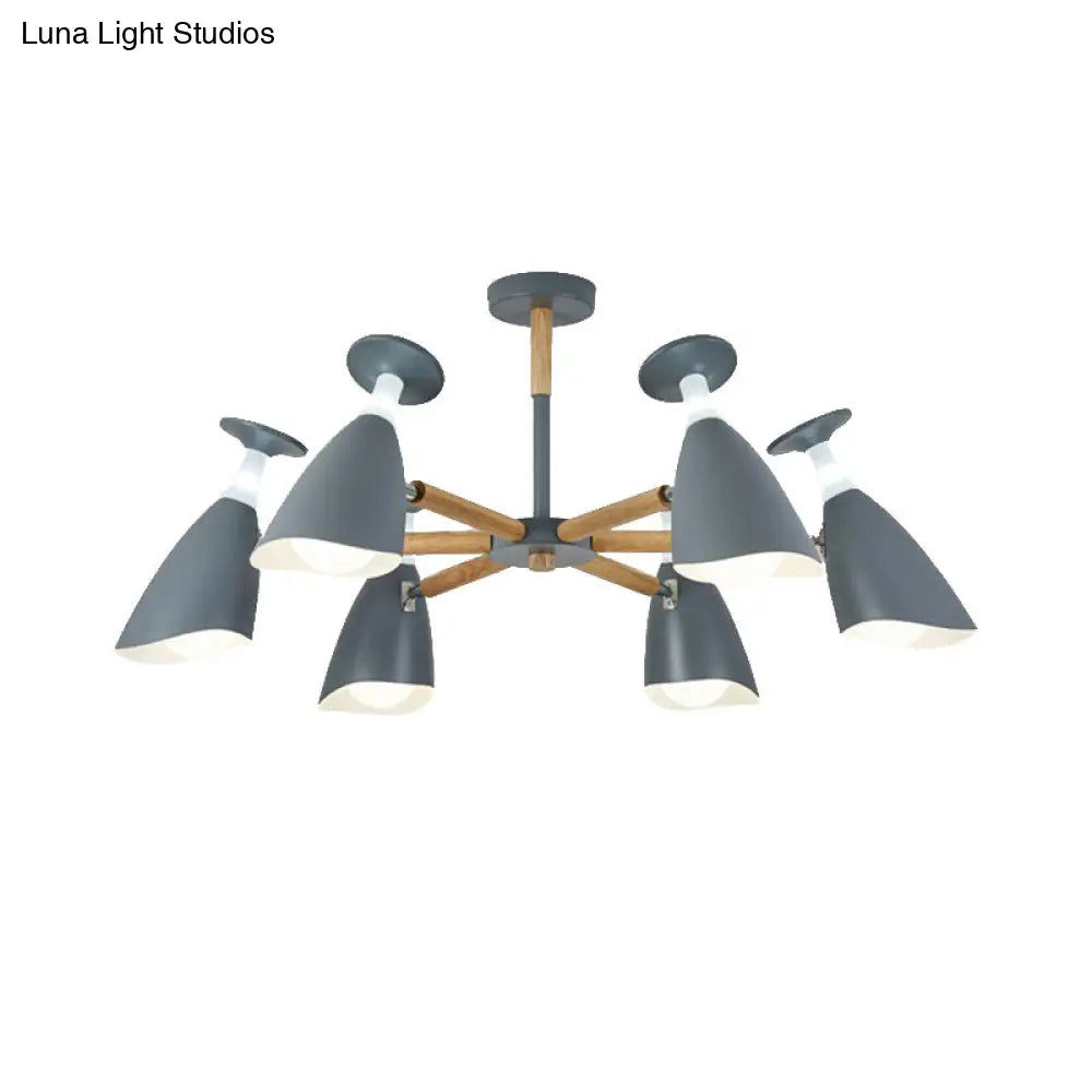 Rotatable Nordic Suspension Light With Goblet Shades - Green Grey White Metal Wood Chandelier For