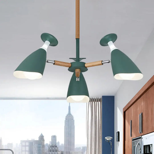 Rotatable Nordic Suspension Light With Goblet Shades - Green Grey White Metal Wood Chandelier For